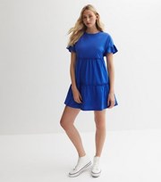 New Look Bright Blue Jersey Tiered Mini Smock Dress